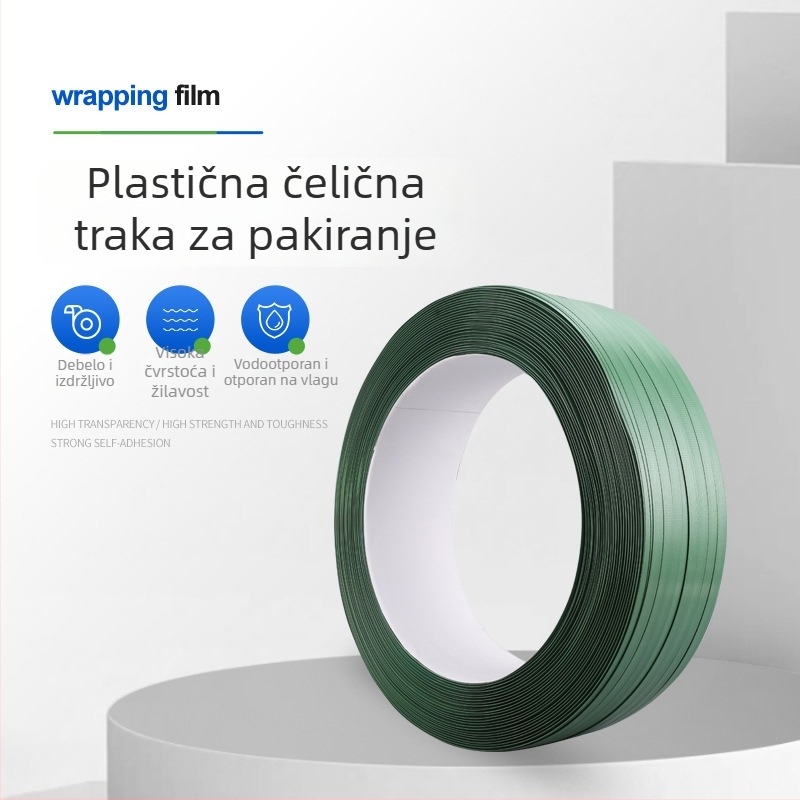 Zelena visokoučinkovita PP plastična traka za pakiranje, industrijskog razreda, snaga povlačenja 800 kg, nova