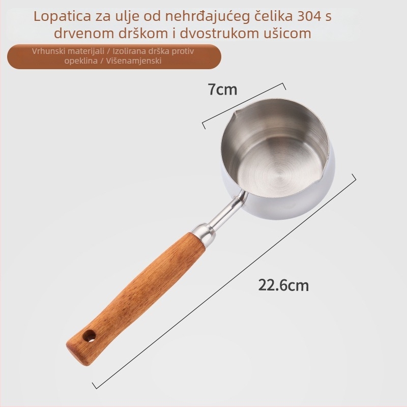 304 nehrđajući čelik, mali lonac za ulje s drvenom drškom, debeli mini tiganj za začinjavanje, bez premaza