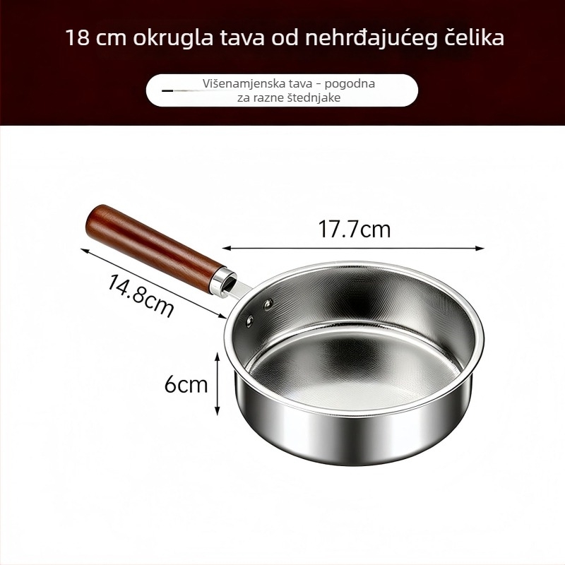Set nepremazanih tava od nehrđajućeg čelika 304 bez premaza, s drvenom ručkom, otpornost na opeklinu, kvadratne tave za jaja koje se mogu slagati
