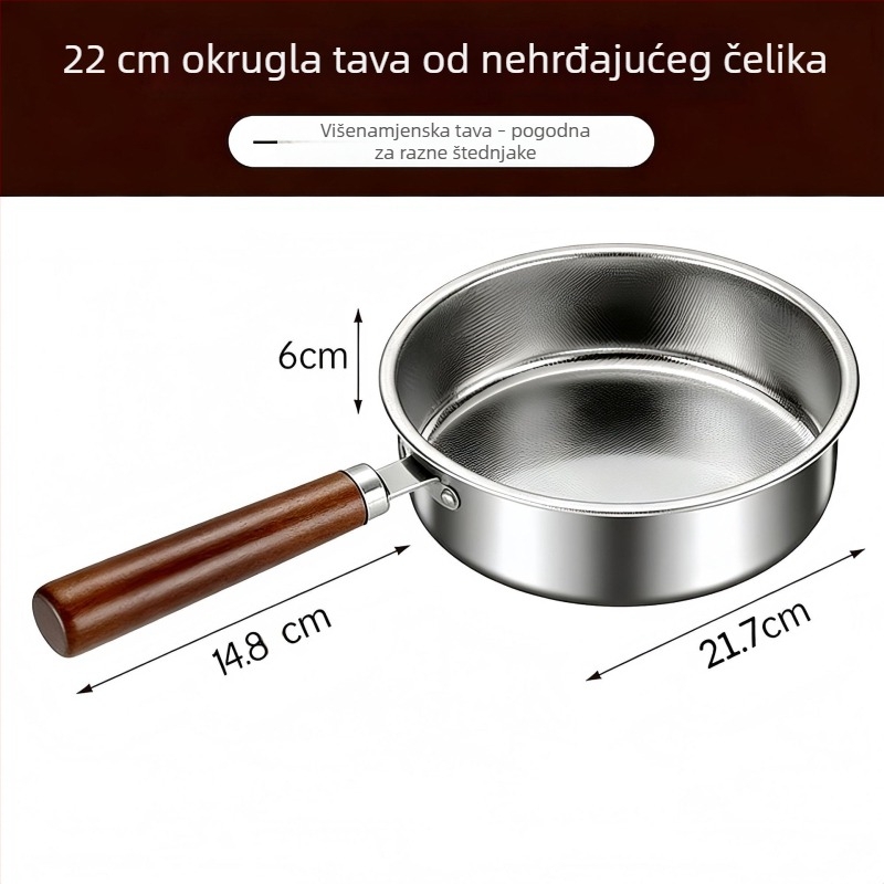 Set nepremazanih tava od nehrđajućeg čelika 304 bez premaza, s drvenom ručkom, otpornost na opeklinu, kvadratne tave za jaja koje se mogu slagati