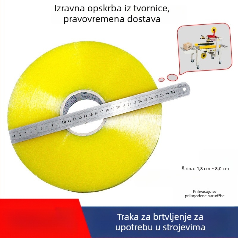 Automatska mašina za brtvljenje paketa s otiskom logotipa na prozirnoj ljepljivoj traci, velika rola 1000 m, prilagodba