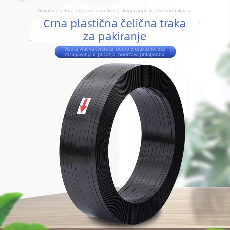 Crna PET traka za ručno pakiranje, 1,2 mm debljina, unutarnji promjer 406 mm