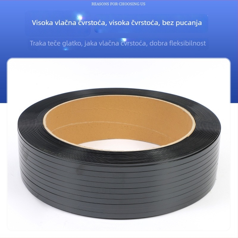Crna PET traka za ručno pakiranje, 1,2 mm debljina, unutarnji promjer 406 mm