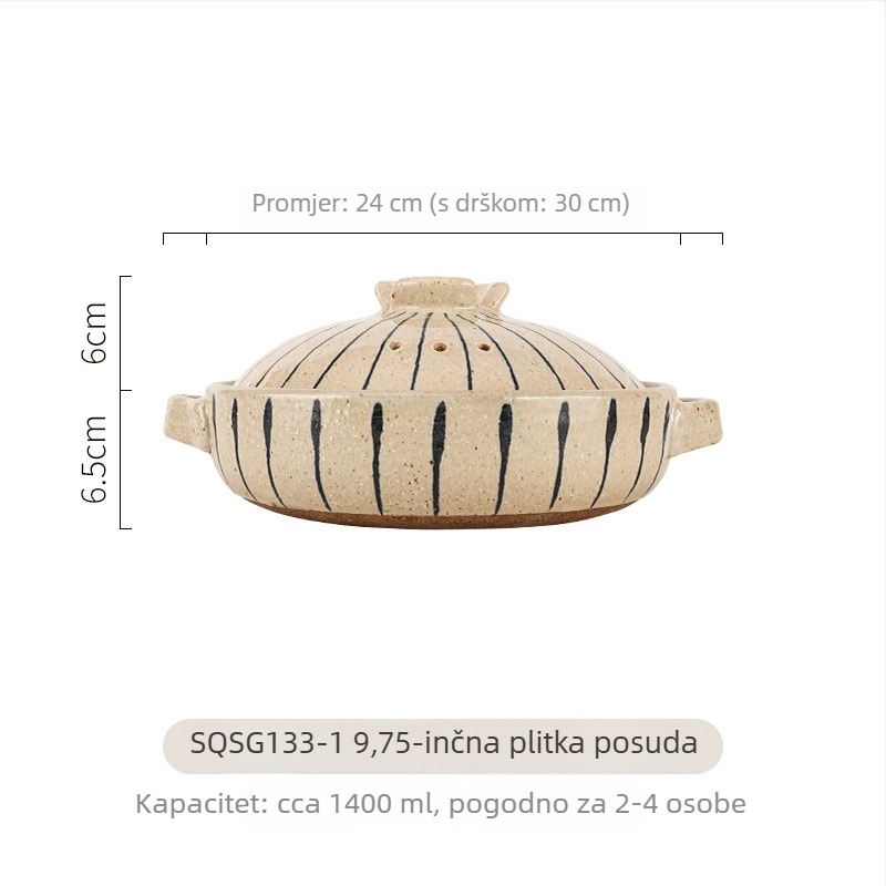 Ručna oslikana keramička kaserola u japanskom stilu, otporna na visoke temperature, pogodna za plinski štednjak, kapacitet 2,1–3 L, za juhe i rižu