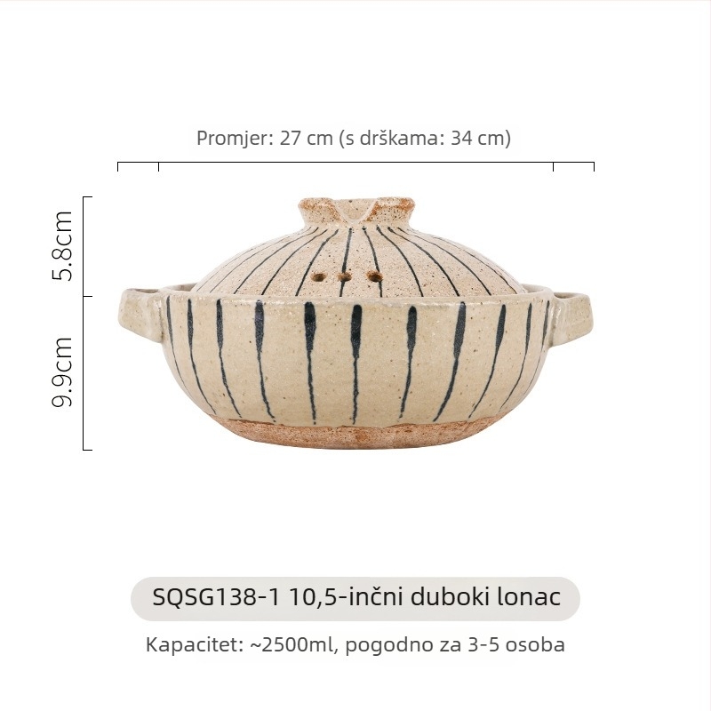 Ručna oslikana keramička kaserola u japanskom stilu, otporna na visoke temperature, pogodna za plinski štednjak, kapacitet 2,1–3 L, za juhe i rižu