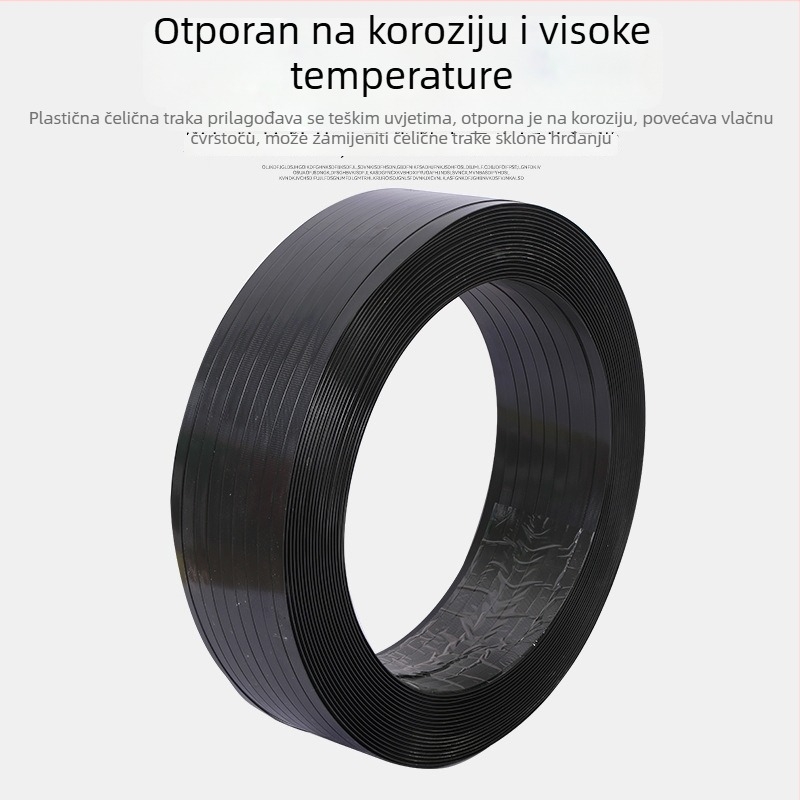 Crna plastično-čelična traka za pakiranje, pletena, topljiva za pakiranje