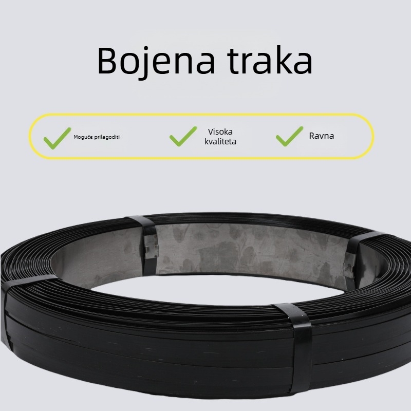 32 mm obojena čelična traka za pakiranje, antikorozijska, crni završni sloj, visoka čvrstoća 850 MPa