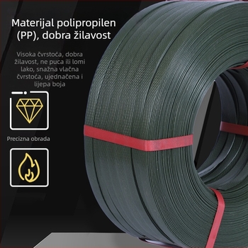 PP plastična ručna traka za pakiranje, bijela, zelena i crna, širina 15 mm, debljina 1,6 mm, duljina 800 m, protuklizna, za pakiranje kartona i knjiga