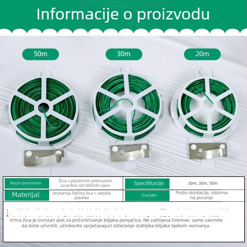 Set za vezivanje u vrtu s plastično premazanom željeznom žicom, rezačem žice, vezicama za podršku ruža i penjačkih biljaka, nosači za cvijeće