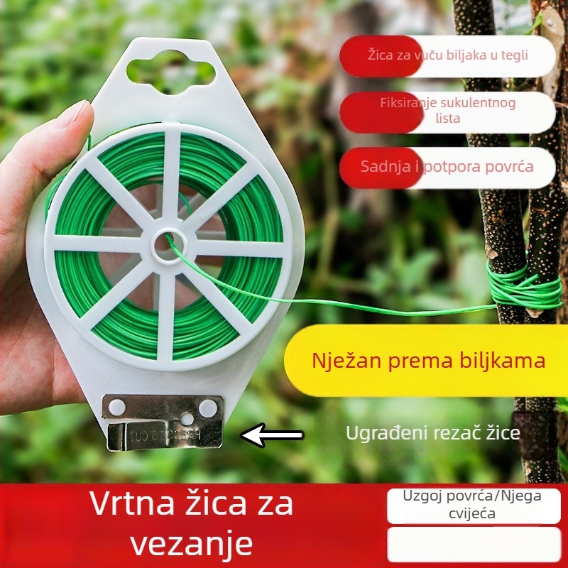 Set za vezivanje u vrtu s plastično premazanom željeznom žicom, rezačem žice, vezicama za podršku ruža i penjačkih biljaka, nosači za cvijeće