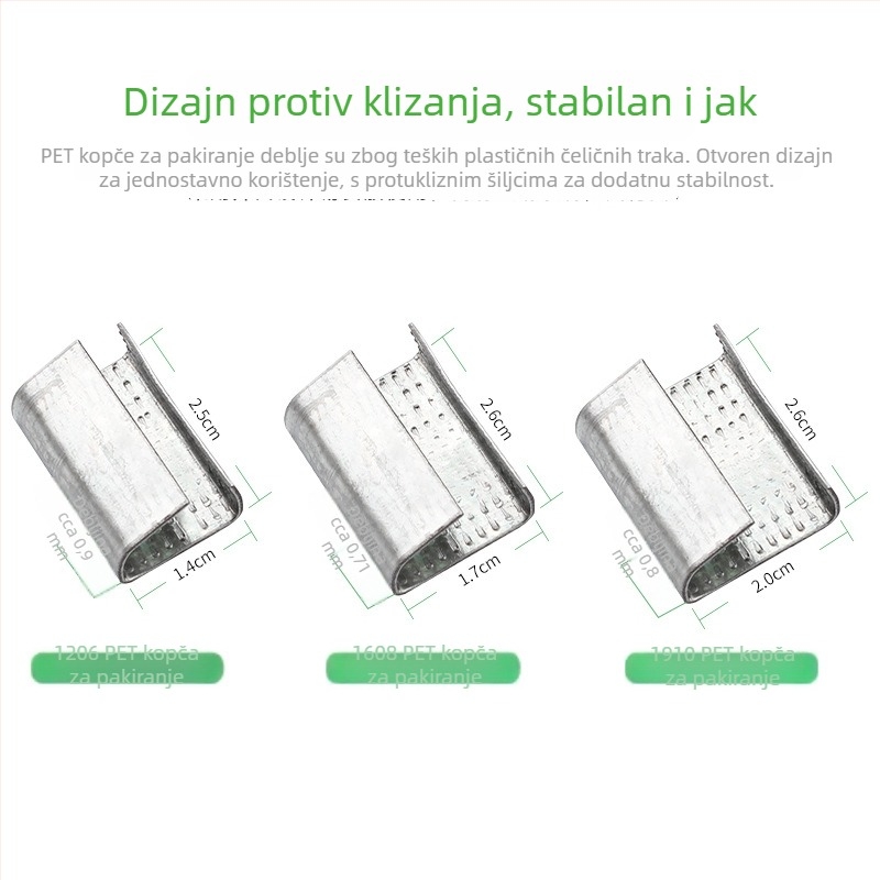 Spona za pakiranje PET plastični pojas, ručna kopča za pakiranje, model 1608, željezna kopča, vezna traka, ručna ambalažna kopča, pocinčano aluminij