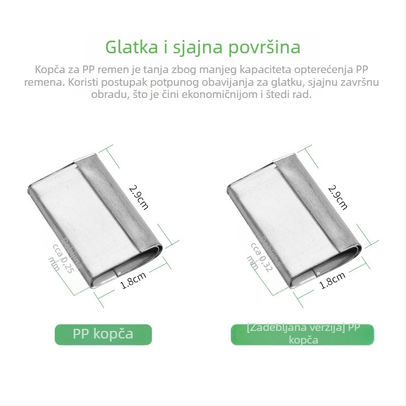 Spona za pakiranje PET plastični pojas, ručna kopča za pakiranje, model 1608, željezna kopča, vezna traka, ručna ambalažna kopča, pocinčano aluminij