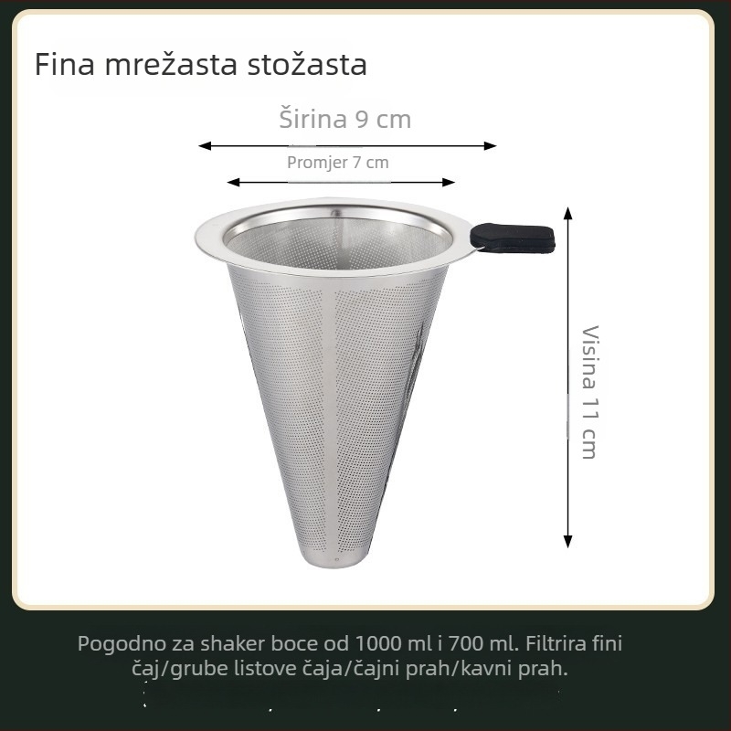 Nehrđajući čelični veliki filter za čaj, za mliječni čaj i sojino mlijeko, konusnog oblika, 304, dvostruka drška