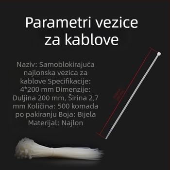 Bijele plastične samouzakojučavajuće najlonske vezice za logističke oznake, 500 komada u pakiranju