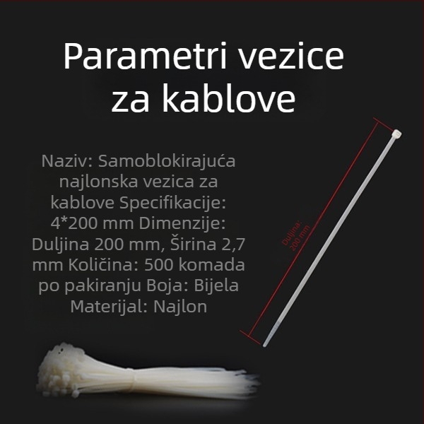 Bijele plastične samouzakojučavajuće najlonske vezice za logističke oznake, 500 komada u pakiranju