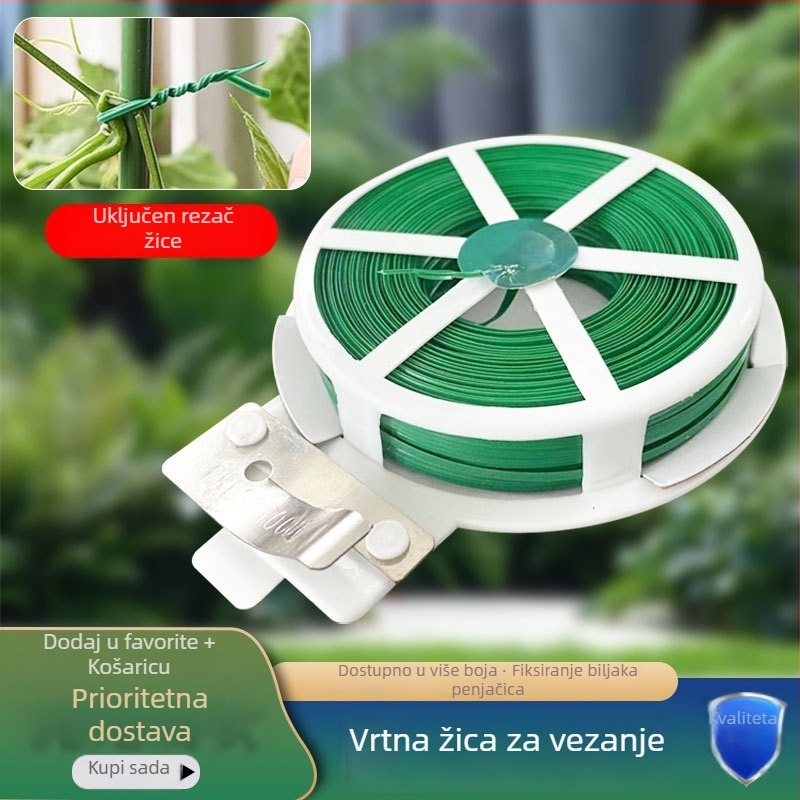Zelena vrtna žica za pričvršćivanje ruža i penjačica, bez oštećenja biljke, pogodna za cvjetne aranžmane.