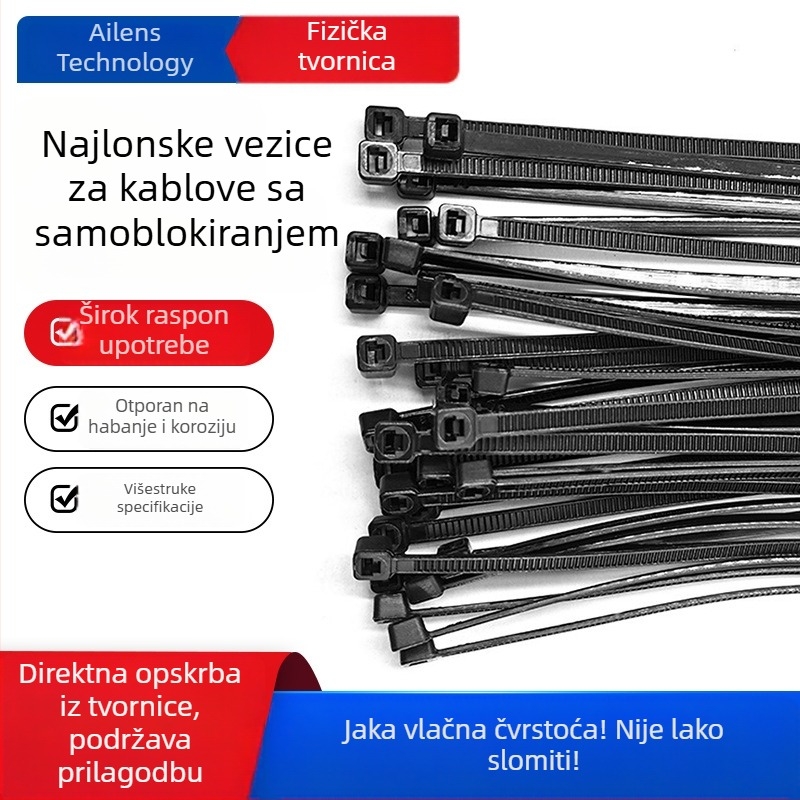 Samozatezajući najlonski kabelski kaiš s plastičnim napinjačem, snažno učvršćivanje, crna kopča