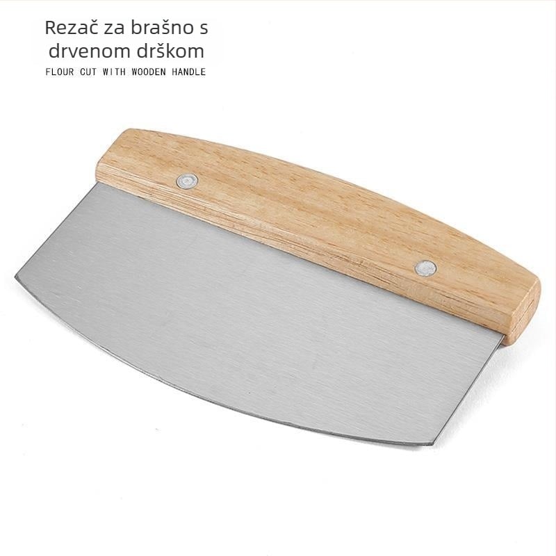 Set od nehrđajućeg čelika s drvenom ručkom: nož za tijesto i tjesteninu, grebalica za brašno i špatula za kremu za tortu
