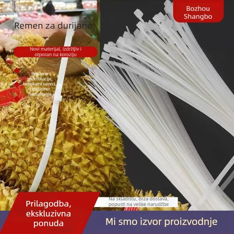 Trake za durijan, produžene najlonske trake sa samozaključavajućim mehanizmom, 0.5 mm, najlon 66, za vezanje biljaka