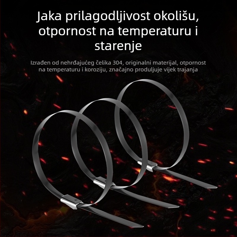 Vezice za kabel od nehrđajućeg čelika s premazom sprejem, morska kvaliteta, produžene, crne, automatsko zaključavanje, metalne vezice za kabel 4,6 mm