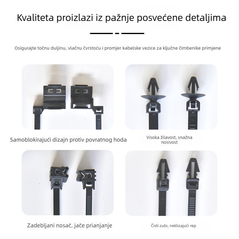 Automobilske najlonske kabelske vezice, sa samouzamjenjem, s navojom glavom gljive, tip umetanja, debljina 0,5 mm, UL 94 V-2 otporno na vatru
