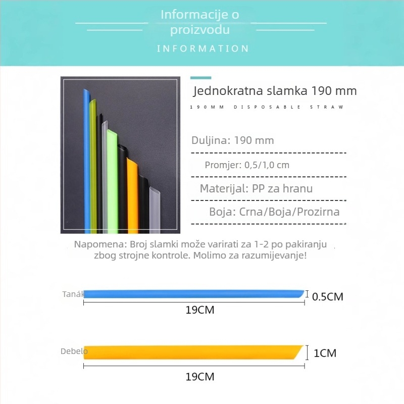 Jednokratne, pojedinačno pakirane slamke za sok, tanke, duljine 15 cm, 19 cm, 21 cm, 23 cm, prozirne, za Bubble Tea napitke