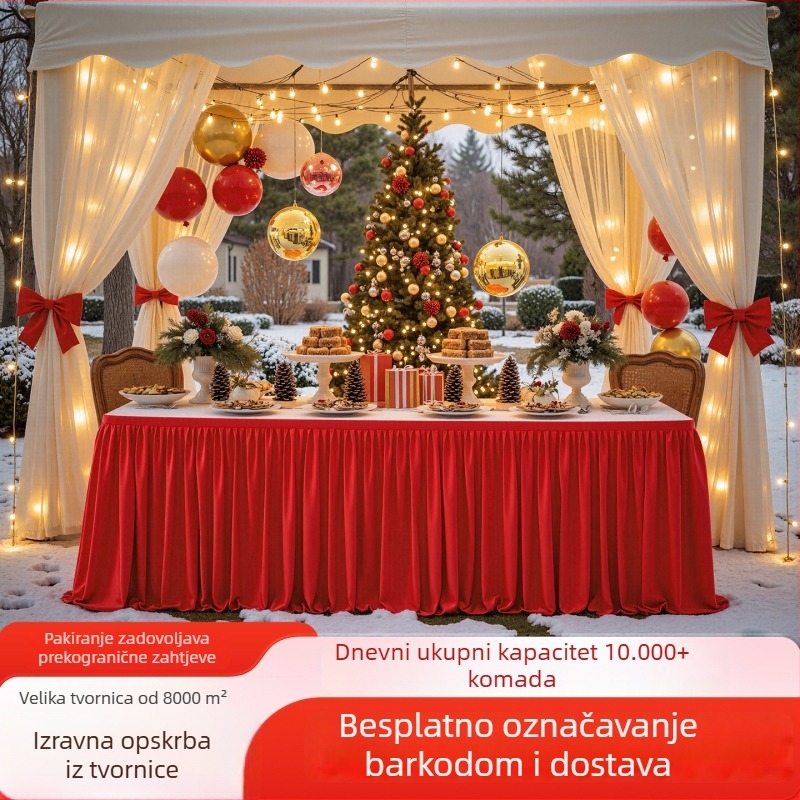Crvena stolna suknja od poliestera, debela, za božićnu proslavu, vrhunska blagdanska dekoracija za dugi stol