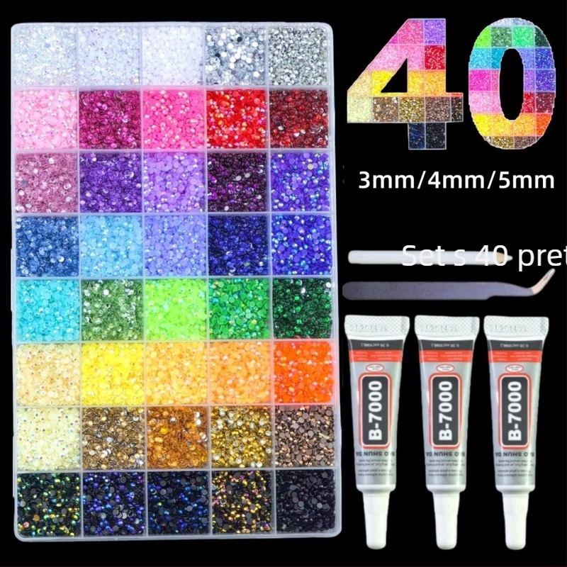 Set kristala za nokte 3/4/5 mm, 40 boja, velika kapaciteta, AB kristali od smole za DIY nakit