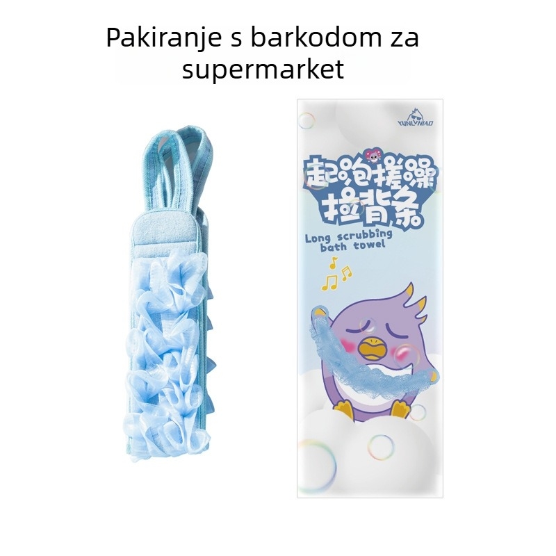 Stražnji exfolirajući ručnik sa trakama za izvlačenje — snažno trljanje, kožu ne ozljeđuje; dva u jedan: kupalni cvijet i pjena