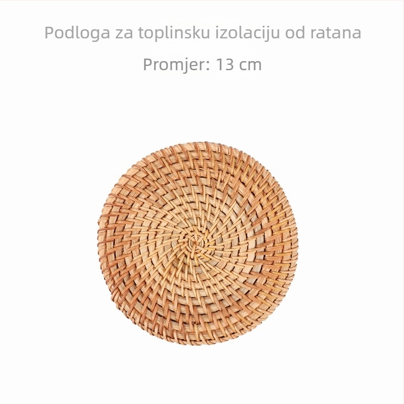 Kružna podloga od ratana s zaštitom od opeklina, podmetač za šalice, otporna na toplinu podloga za stol, kuhinjska podloga za lonac, paket od jednog komada