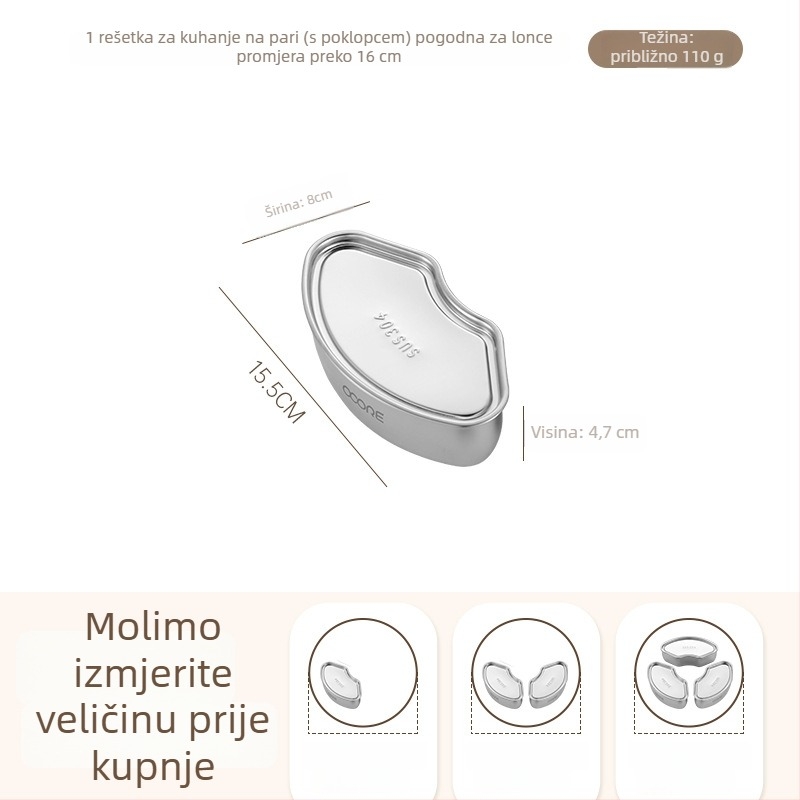 316L nehrđajući čelik – zdjela za parenje jaja, posuda za parenje u obliku fanova, kućna posuda za parenje povrća i riže, posuda s odjeljcima za rižu i poklopcem