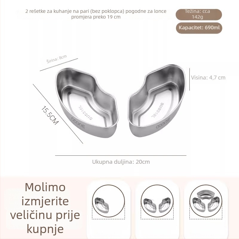 316L nehrđajući čelik – zdjela za parenje jaja, posuda za parenje u obliku fanova, kućna posuda za parenje povrća i riže, posuda s odjeljcima za rižu i poklopcem