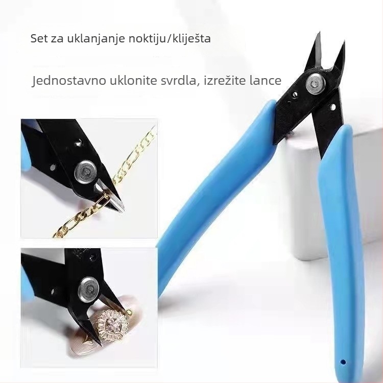 Set alata za njegu noktiju: kliješt za uklanjanje dijamanata, metalne škare, škare za bušenje noktiju, male kliješte, snažne dijagonalne kliješte, alat za uklanjanje noktiju