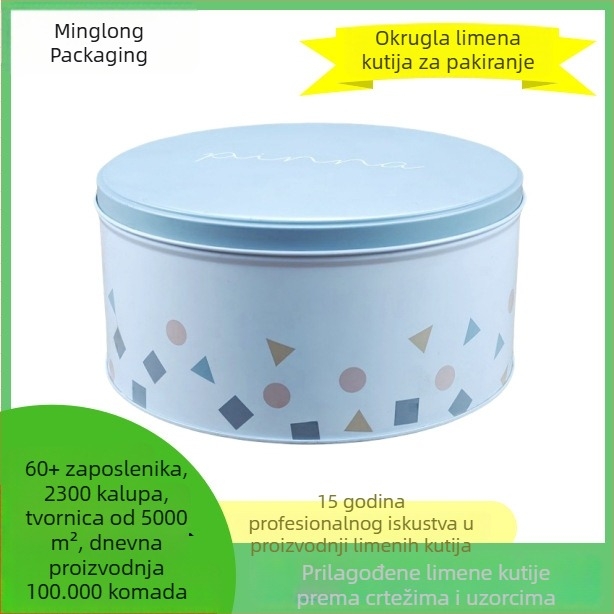 Prilagodljiva okrugla matirana metalna kutija, promjer 170 mm, visina 80 mm; pogodna za kekse, ananas kolače, slatkiše, čaj i skladištenje poklona