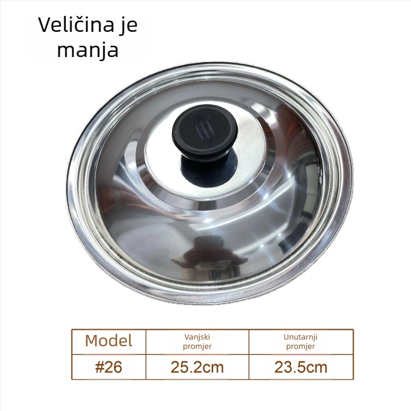 Debeli poklop od nehrđajućeg čelika za wok, mali poklopac, poklopac za suhi lonac, plosati okrugli poklopac 18-28 cm
