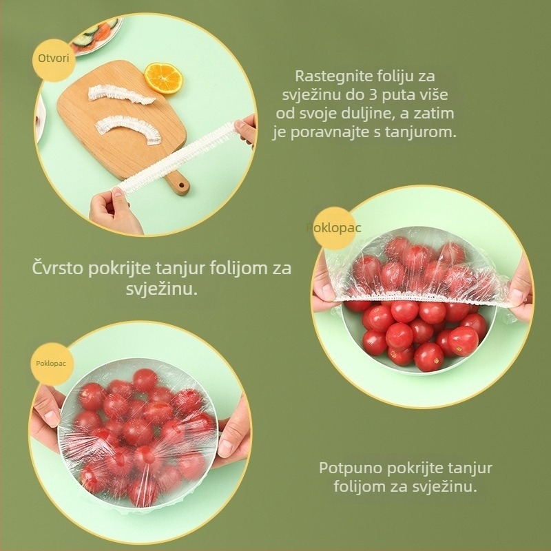 Jednokratni poklop za foliju za hranu za zdjele, kućna upotreba, s elastičnim zaštitnim poklopcem od prašine