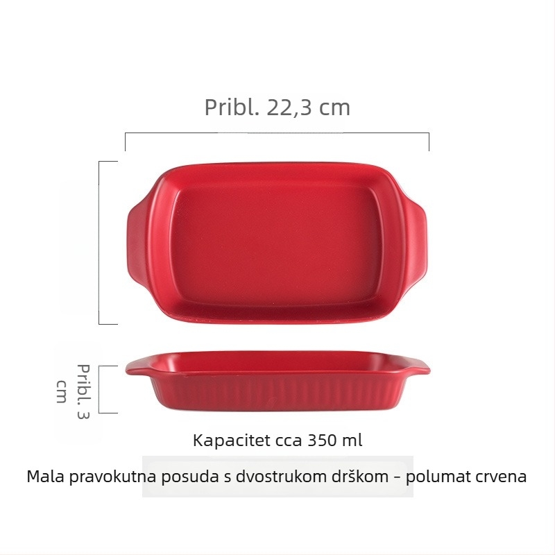 Nordijski keramički tanjur za pečenje s dvije ručke, kvadratnog oblika od porculana, za kućnu i restoransku upotrebu, prikladan za mikrovalnu pećnicu.