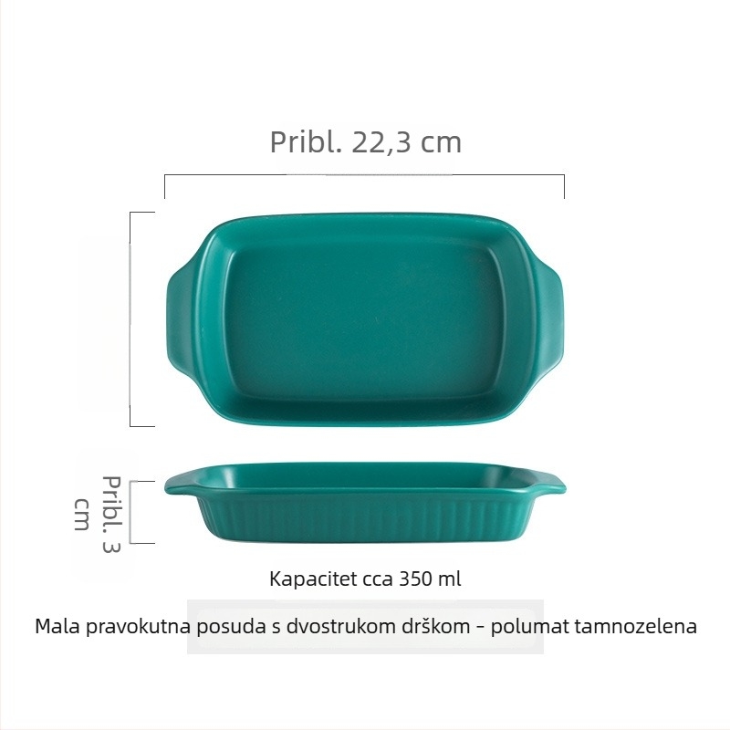 Nordijski keramički tanjur za pečenje s dvije ručke, kvadratnog oblika od porculana, za kućnu i restoransku upotrebu, prikladan za mikrovalnu pećnicu.