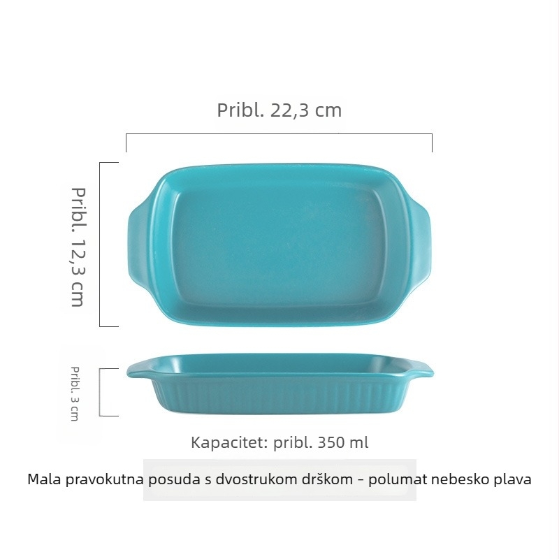 Nordijski keramički tanjur za pečenje s dvije ručke, kvadratnog oblika od porculana, za kućnu i restoransku upotrebu, prikladan za mikrovalnu pećnicu.