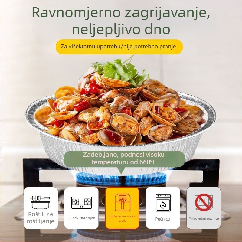 Aluminijski folijski posudice za zraka fritu, okrugli folijski tanjuri za pečenje, prehrambena kvaliteta