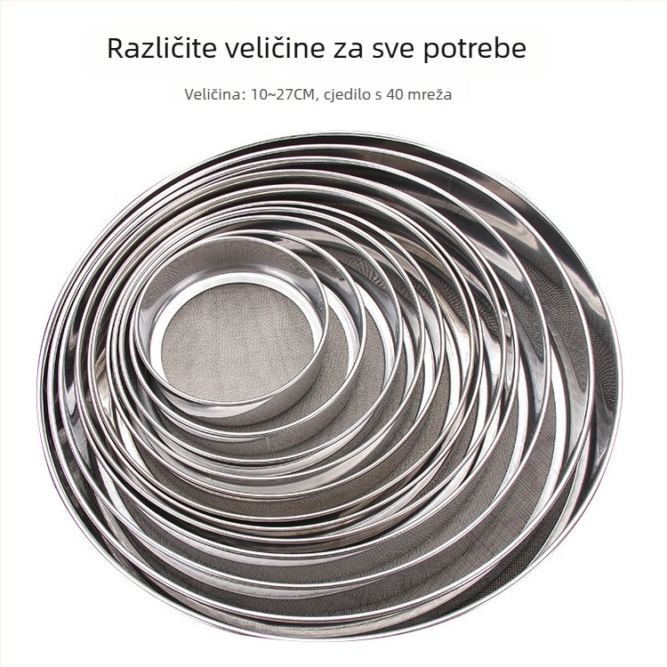 Debljano nehrđajuće čelično sito s 40-mrežom za brašno i rižu, s donjim mrežom, promjer 10–21 cm, sito za finu prašinu, za pečenje, kuhinjski alat