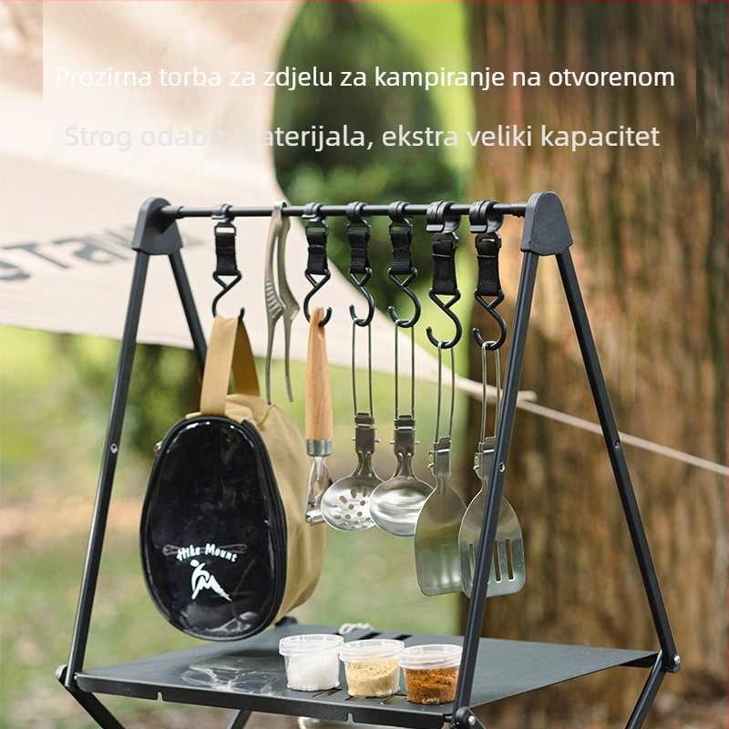 Prozirni set zdjela i pribora za kampiranje uz sklopivu torbu za pohranu