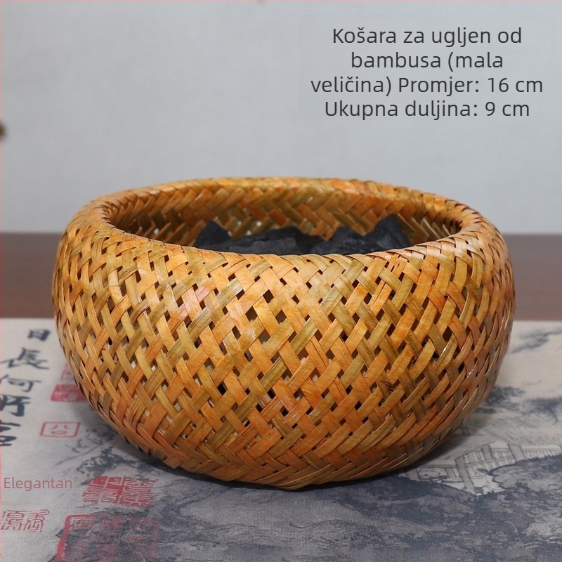 Set dodataka za štednjak na ugljen za čaj: brončani štapići za jelo, kliješta za ugljen, bambus košara za ugljen