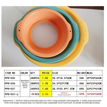 Set od 3 plastičnih sita za brašno, s dvostrukom ručkom, ručno mrežasto sito za pečenje PPO-035