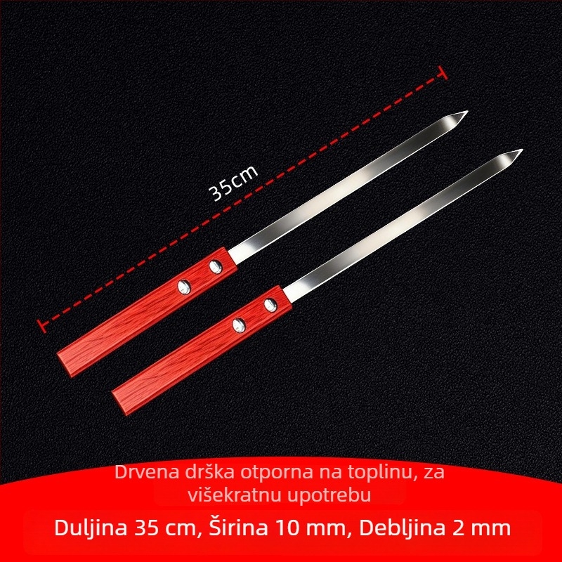 Nerđajuće čelični štapići za roštilj s drvenom drškom, veliki štapići za janjetinu i meso