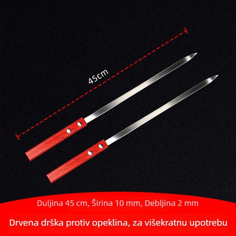 Nerđajuće čelični štapići za roštilj s drvenom drškom, veliki štapići za janjetinu i meso