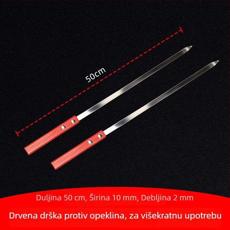 Nerđajuće čelični štapići za roštilj s drvenom drškom, veliki štapići za janjetinu i meso