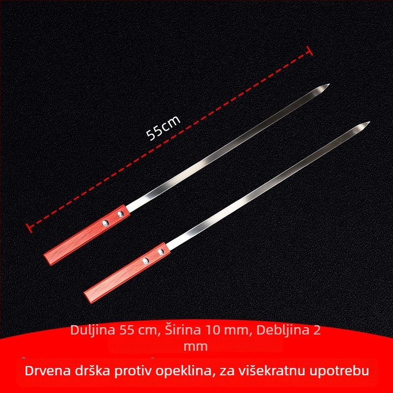 Nerđajuće čelični štapići za roštilj s drvenom drškom, veliki štapići za janjetinu i meso