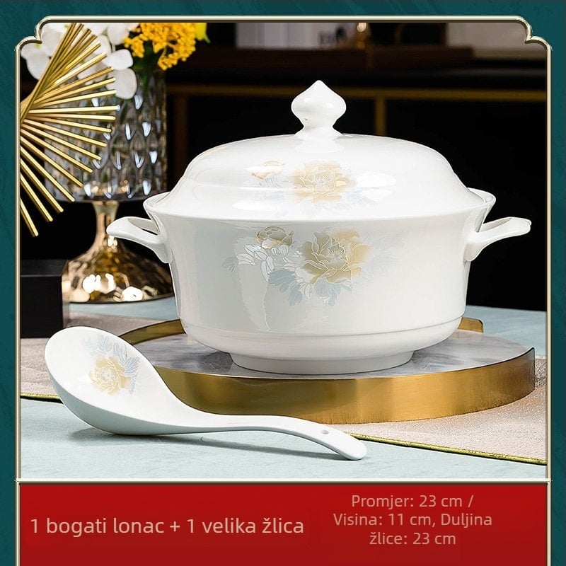 Jingdezhen porculanski set posuđa: zdjele za rižu i velike zdjele za juhu s pločama, kostno porculansko posuđe, minimalistički kućni set