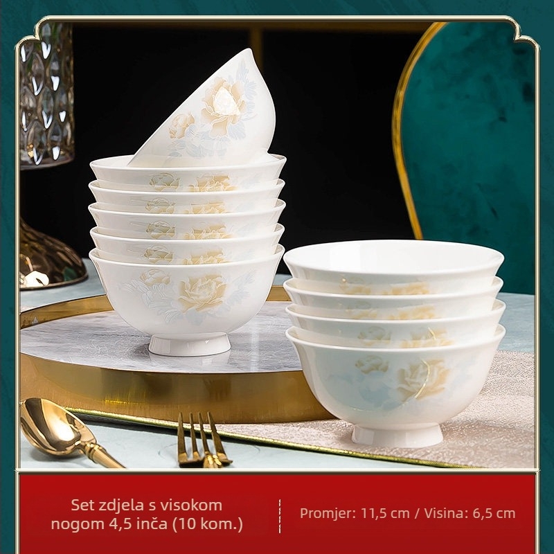 Jingdezhen porculanski set posuđa: zdjele za rižu i velike zdjele za juhu s pločama, kostno porculansko posuđe, minimalistički kućni set
